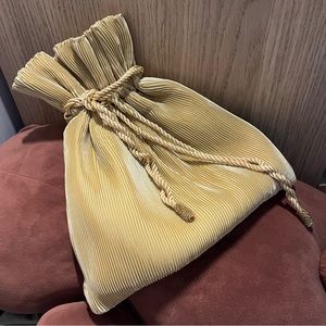 Zara yellow gold pleated satin drawstring dumpling shoulder bag